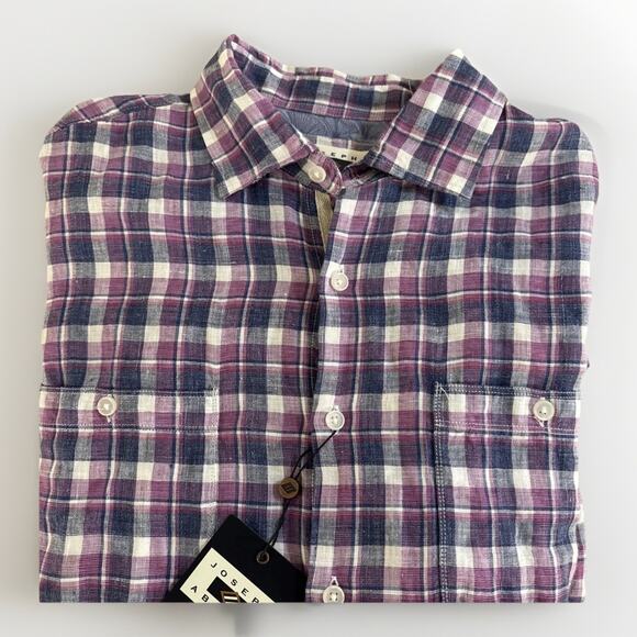 Joseph Abboud Men's Linen Long Sleeve Button-Up Shirt Purple Plaid Size M NWT - Picture 1 of 6